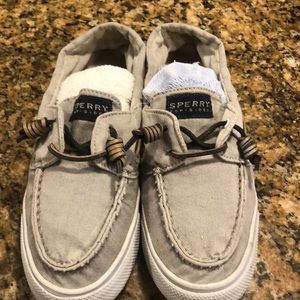 Sperry grey canvas boat shoes